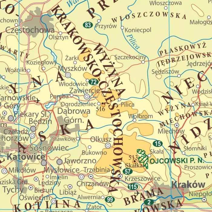 Polska 1:1 000 000. Dwustronna mapa ścienna. Administracyjna i fizyczna. Strona fizyczna - fragment 3