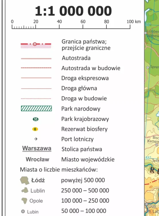 Polska 1:1 000 000. Dwustronna mapa ścienna. Administracyjna i fizyczna. Strona fizyczna - legenda 1