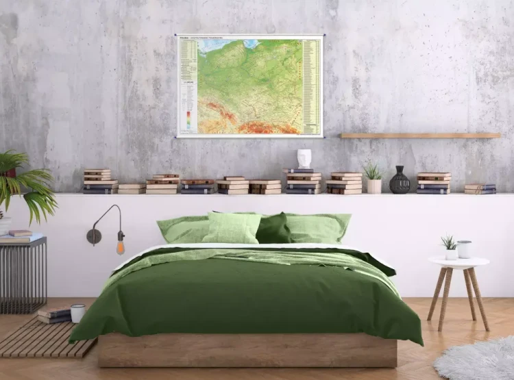 Polska 1:1 000 000. Dwustronna mapa ścienna. Administracyjna i fizyczna. Strona fizyczna - przykład aranżacji