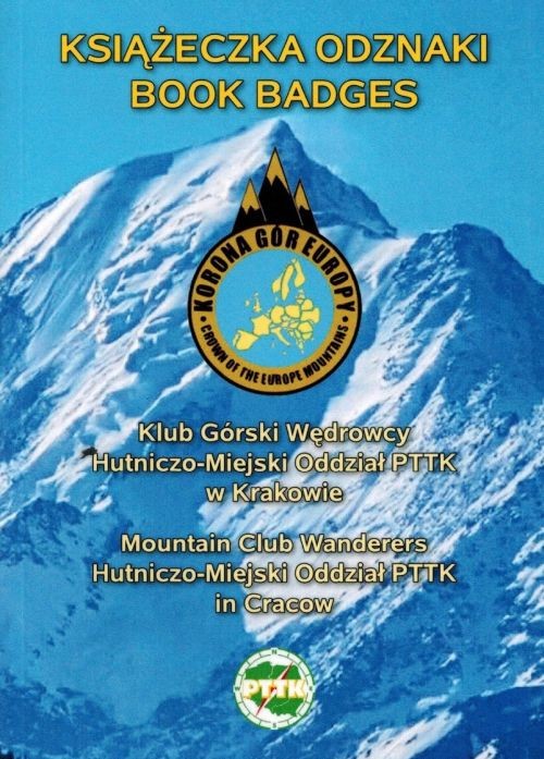 Książeczka odznaki "Korona Gór Europy" wydawnictwa PTTK Kraków. Okładka
