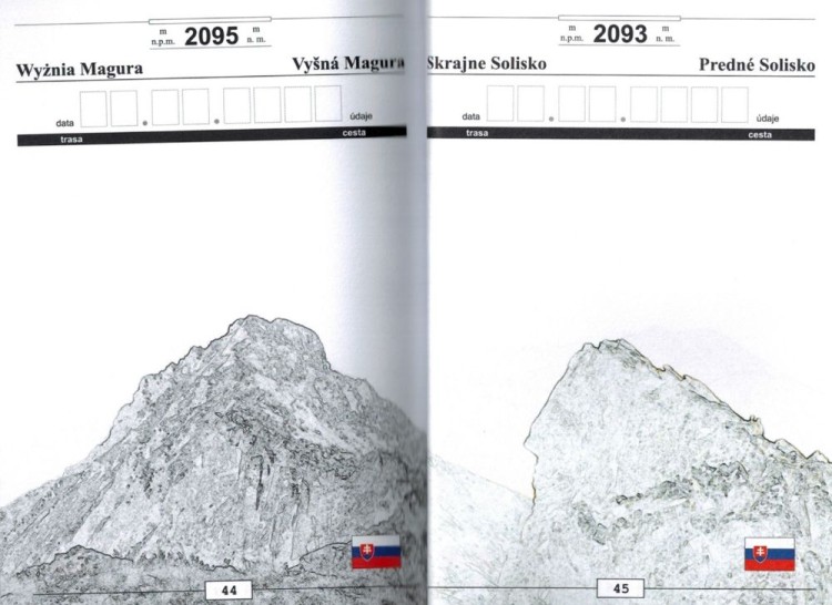 Książeczka odznaki "Tatrzańskie Dwutysięczniki" wydawnictwa PTTK Kraków. Tabela potwierdzeń - przykładowy fragment