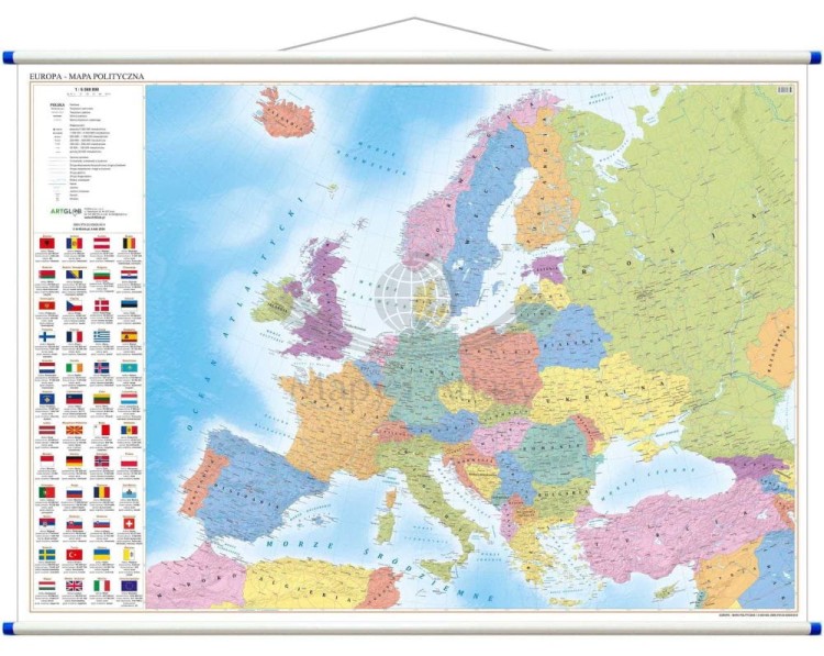 Europa 1:6 500 000. Dwustronna mapa ścienna. Polityczna i fizyczna. Strona polityczna