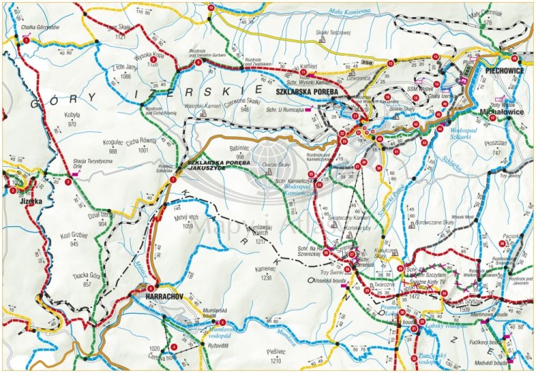 Szklarska Poręba i okolice / Szlaki turystyczne Szklarskiej Poręby. Laminowana mapa turystyczna wydawnictwa Libra. Strona pierwsza