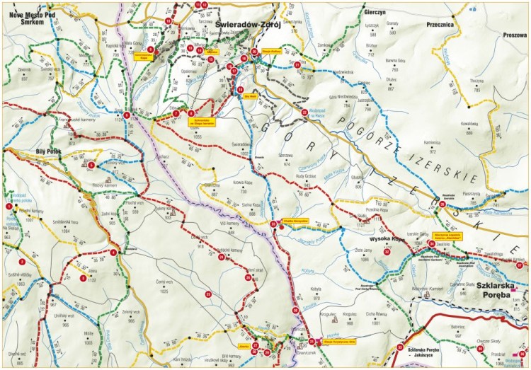 Świeradów-Zdrój i okolice / Szlaki turystyczne Świeradowa-Zdroju. Laminowana mapa turystyczna wydawnictwa Libra. Strona pierwsza