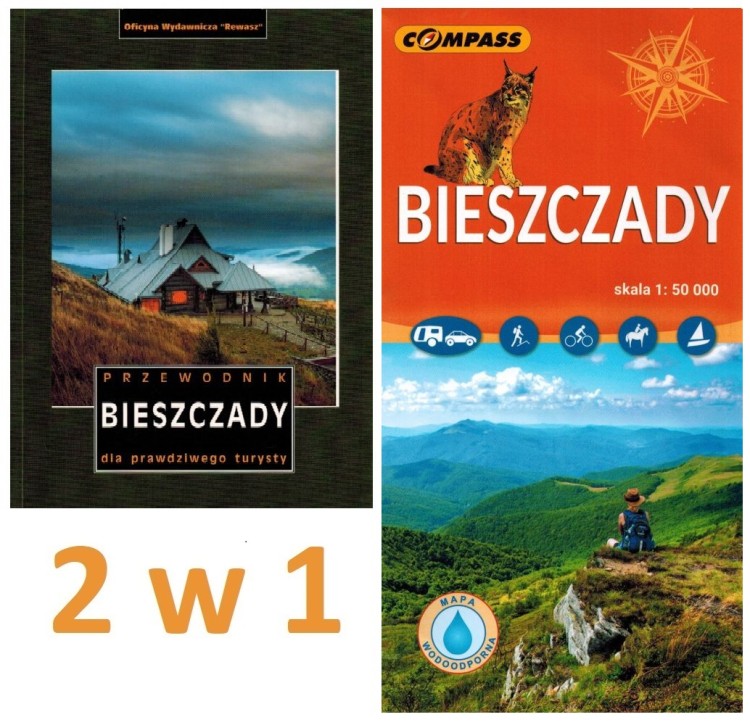 Bieszczady. Zestaw: przewodnik Rewasz + laminowana mapa turystyczna Compass