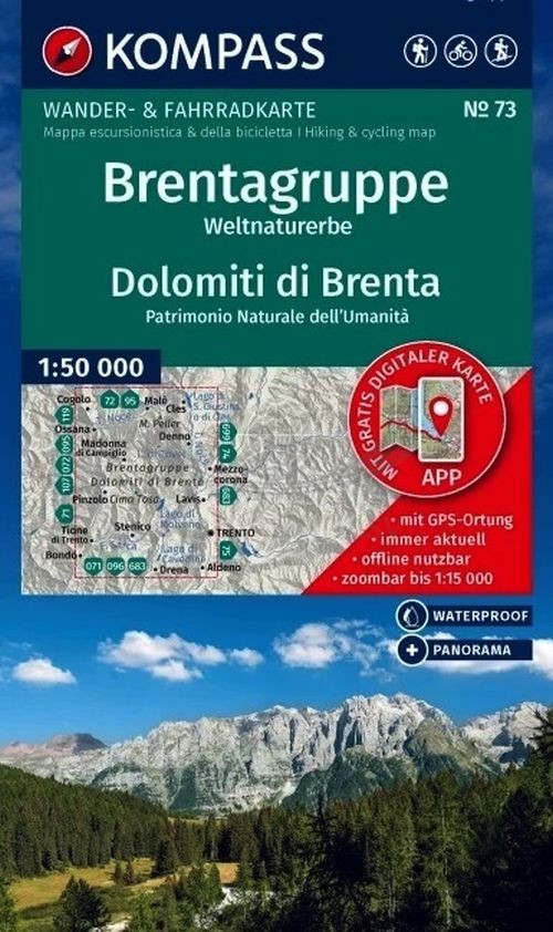 Brentagruppe, Dolomiti di Brenta. Wodoodporna mapa turystyczna 73. Wyd. 2025. Kompass