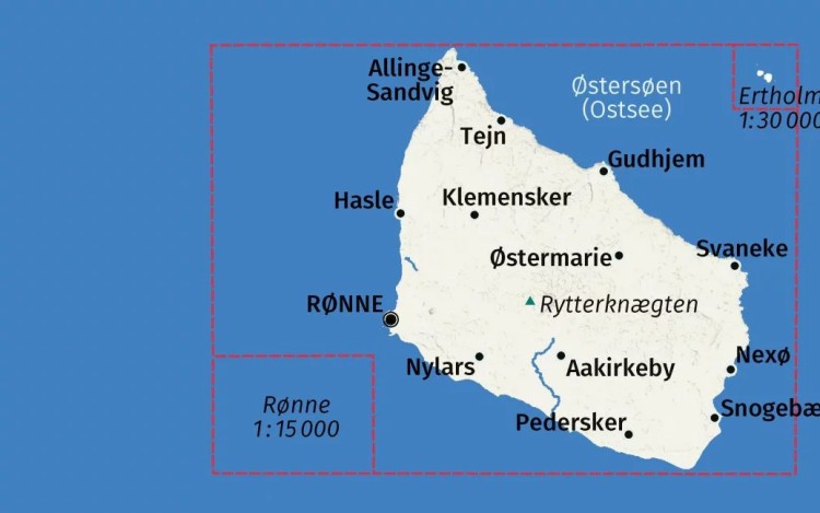 Bornholm. Wodoodporna mapa turystyczna 236 wydawnictwa Kompass. Zasięg