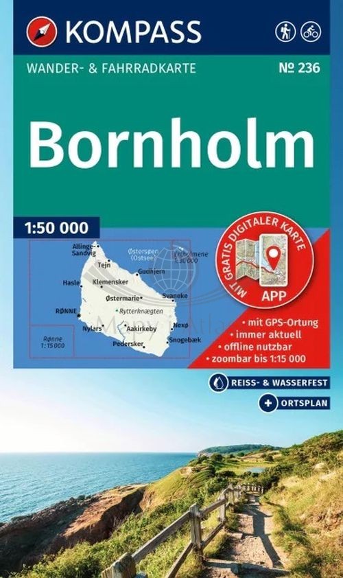 Bornholm. Wodoodporna mapa turystyczna 236. Wyd. 2025. Kompass