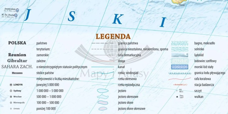 Świat 1:25 000 000. Mapa ścienna polityczna. Legenda