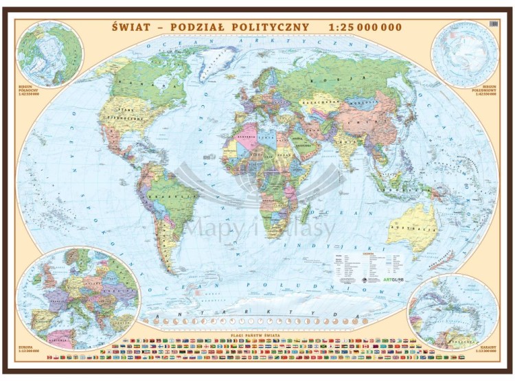 Świat 1:25 000 000. Mapa polityczna w ramie drewnianej