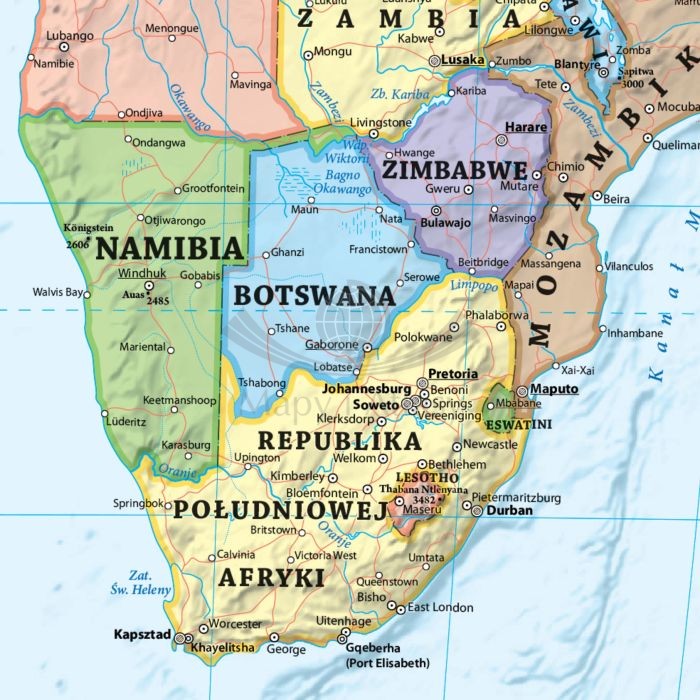 Świat 1:25 000 000. Mapa polityczna. Wersja do wpinania. Fragment 3