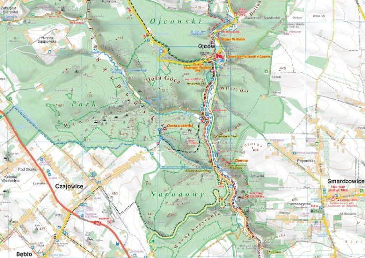 Ojcowski Park Narodowy / Ojców 1:20 000. Mapa turystyczna wydawnictwa Compass. Fragment