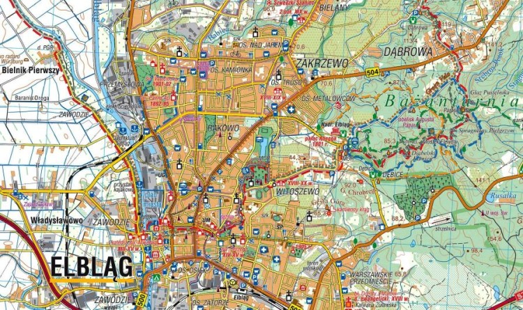 Okolice Elbląga 1:55 000. Braniewo, Frombork, Tolkmicko, Pasłęk, Pieniężno. Mapa turystyczna wydawnictwa Compass. Fragment