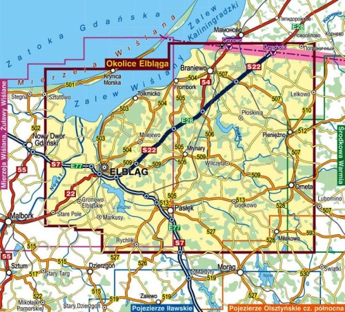 Okolice Elbląga 1:55 000. Braniewo, Frombork, Tolkmicko, Pasłęk, Pieniężno. Mapa turystyczna wydawnictwa Compass. Zasięg