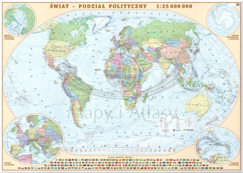 Świat 1:25 000 000. Mapa ścienna polityczna. Na płótnie Canvas
