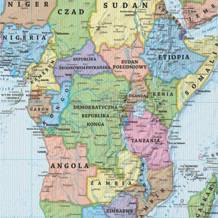 Świat 1:25 000 000. Mapa ścienna polityczna. Na płótnie Canvas. Fragment 1