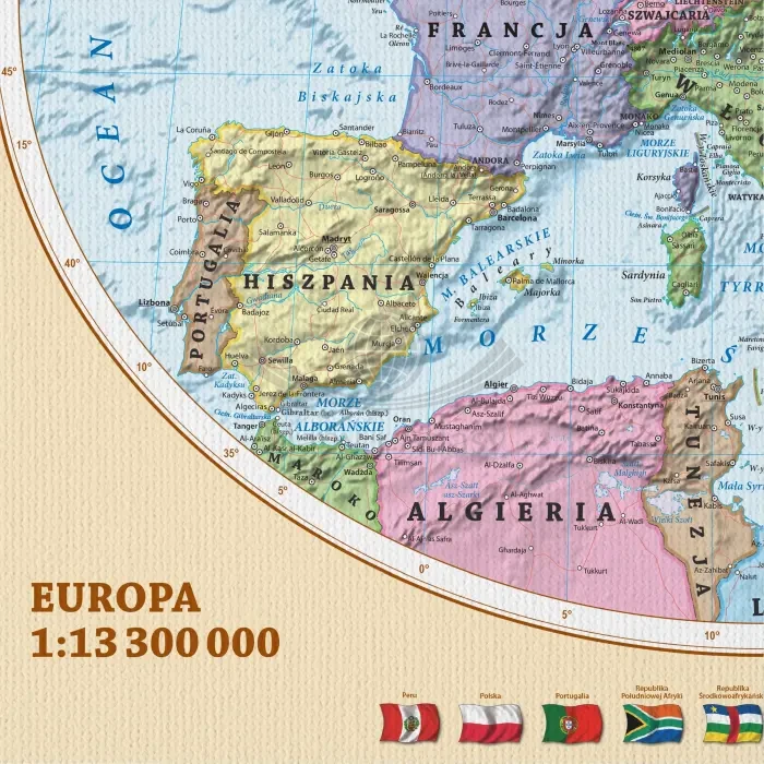 Świat 1:25 000 000. Mapa ścienna polityczna. Na płótnie Canvas. Fragment 2