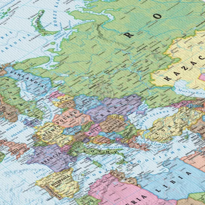 Świat 1:25 000 000. Mapa ścienna polityczna. Na płótnie Canvas. Fragment 3