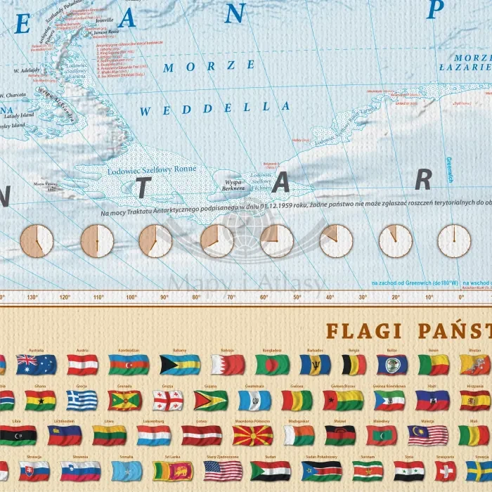 Świat 1:25 000 000. Mapa ścienna polityczna. Na płótnie Canvas. Fragment 4