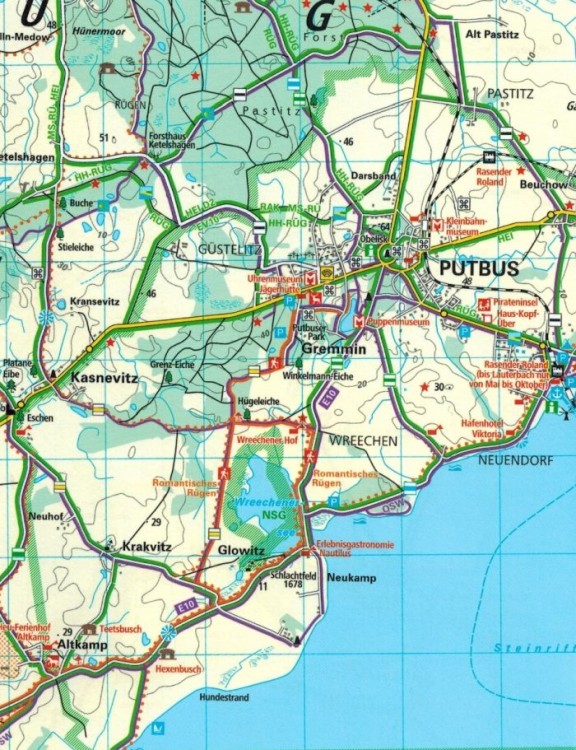 Rugia 1:50 000. Wodoodporna mapa turystyczna wydawnictwa Kummerly+Frey. Fragment