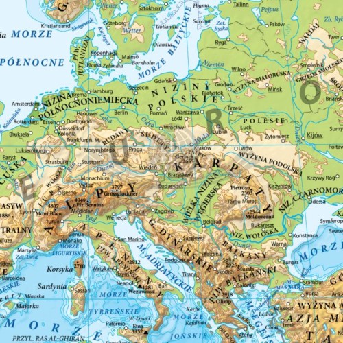 Świat 1:25 000 000. Mapa fizyczna w ramie drewnianej. Fragment 1