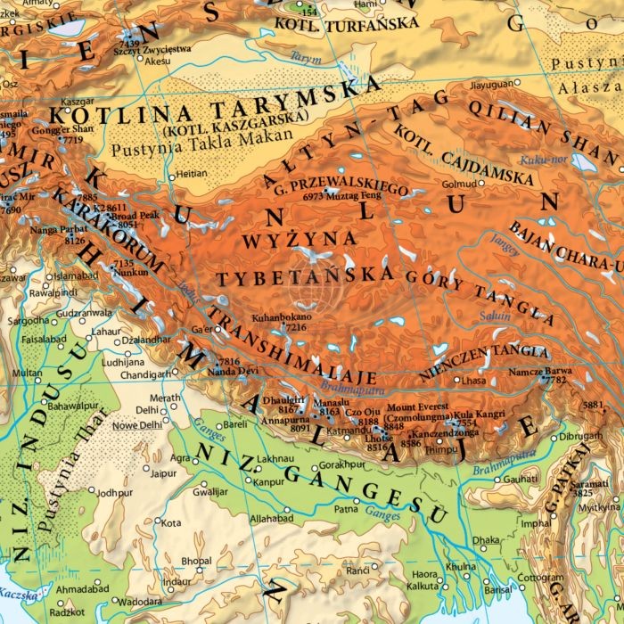 Świat 1:25 000 000. Mapa fizyczna w ramie drewnianej. Fragment 3