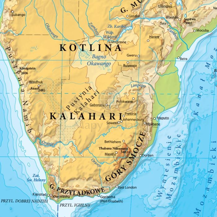 Świat 1:25 000 000. Mapa fizyczna. Wersja do wpinania. Fragment 2