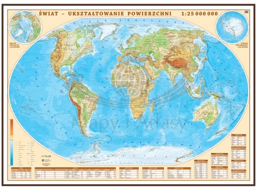 Świat 1:25 000 000. Mapa fizyczna. Wersja magnetyczna