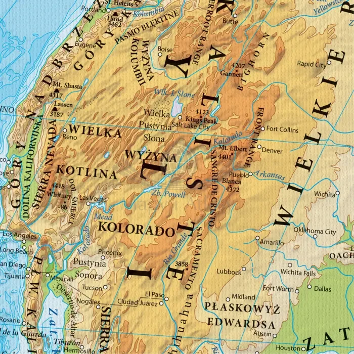 Świat 1:25 000 000. Mapa ścienna fizyczna. Na płótnie Canvas. Fragment 1