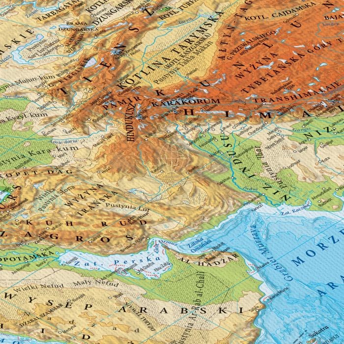 Świat 1:25 000 000. Mapa ścienna fizyczna. Na płótnie Canvas. Fragment 5