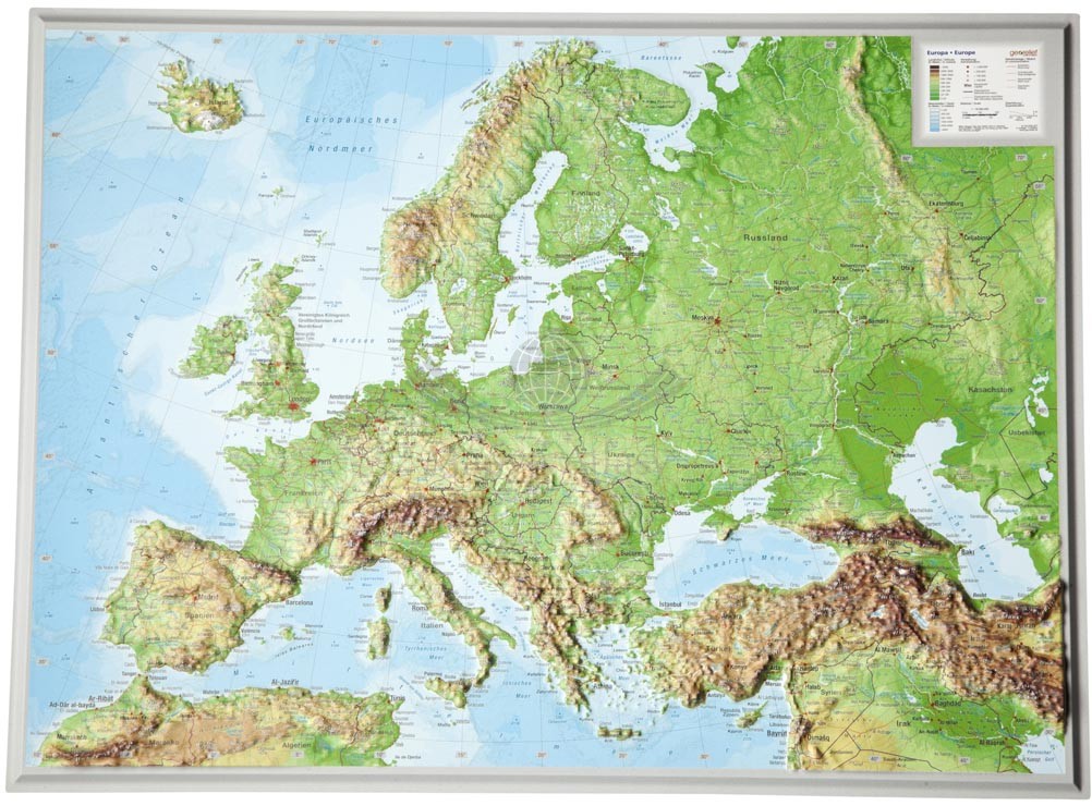 Europa 1:16 000 000. Mapa plastyczna 39 x 29 cm. Georelief