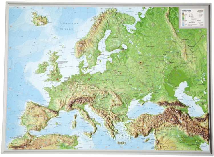 Europa 1:16 000 000. Mapa plastyczna 39 x 29 cm. Georelief
