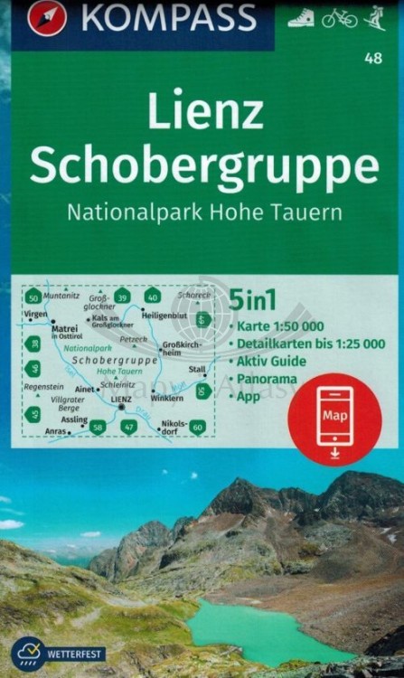 Lienz, Schobergruppe. Nationalpark Hohe Tauern. Wodoodporna mapa turystyczna 48 wydawnictwa Kompass. Okładka
