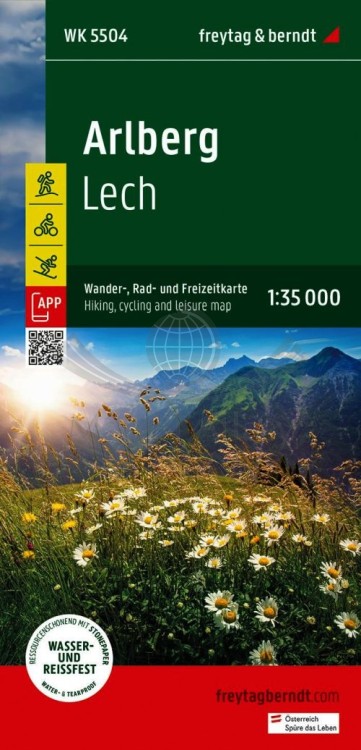 Arlberg, Lech 1:35 000. Wodoodporna mapa turystyczna WK 5504 wydawnictwa Freytag & Berndt. Okładka