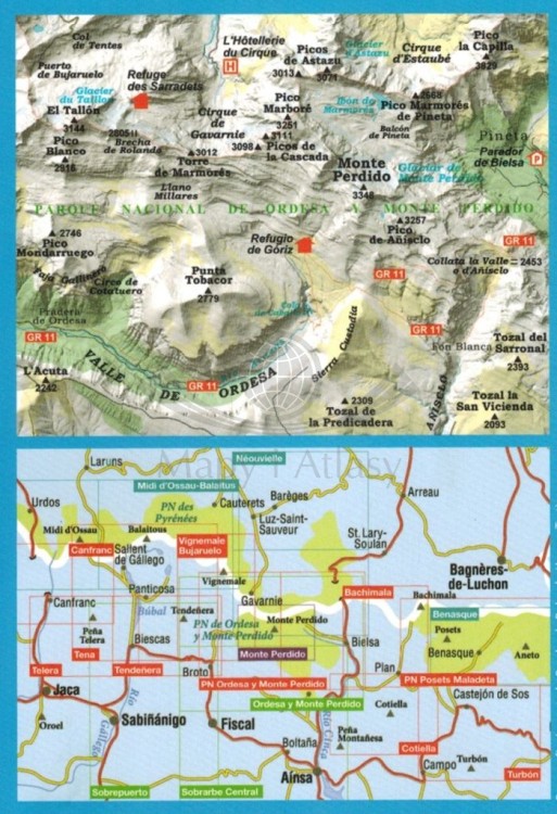 Masyw Monte Perdido, Dolina Ordesy, Park narodowy Pineta. 1:15 000. Wodoodporna mapa turystyczna wydawnictwa Editorial Alpina. Zasięg