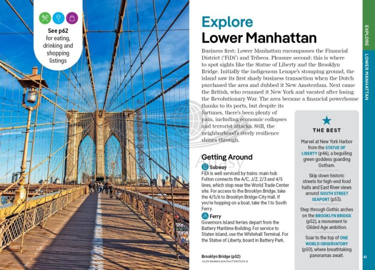 Nowy Jork / New York City. Przewodnik Pocket z planem miasta wydawnictwa Lonely Planet. Przykładowe strony 4
