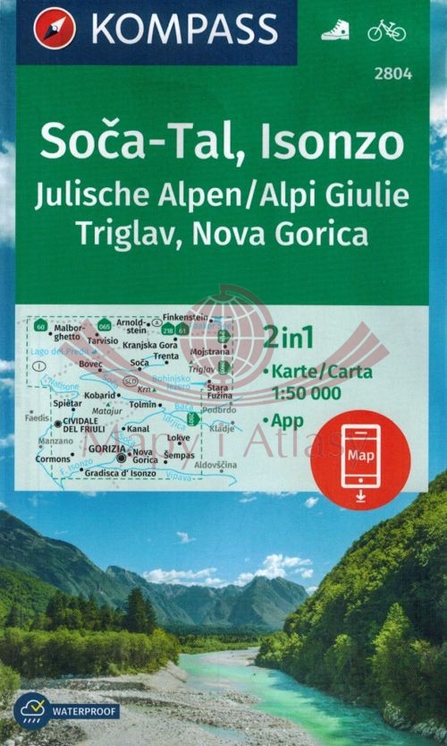 Soca-Tal / Dolina Soczy. Alpy Julijskie, Triglav. Wodoodporna mapa turystyczna 2804. Wyd. 2025. Kompass