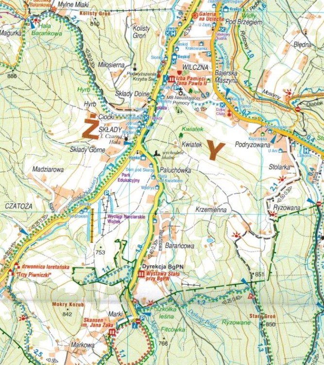 Beskid Żywiecki, część wschodnia. Mapa turystyczna wydawnictwa Galileos. Fragment 1
