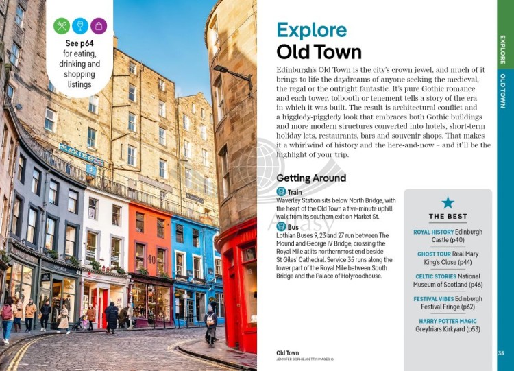 Edynburg / Edinburgh. Przewodnik Pocket z planem miasta wydawnictwa Lonely Planet. Przykładowe strony 3