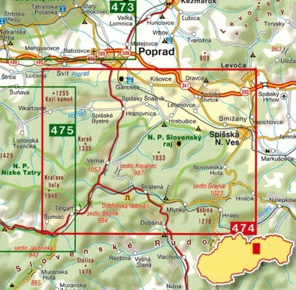 Słowacki Raj 1:40 000. Mapa turystyczna 474 wydawnictwa Shocart. Zasięg