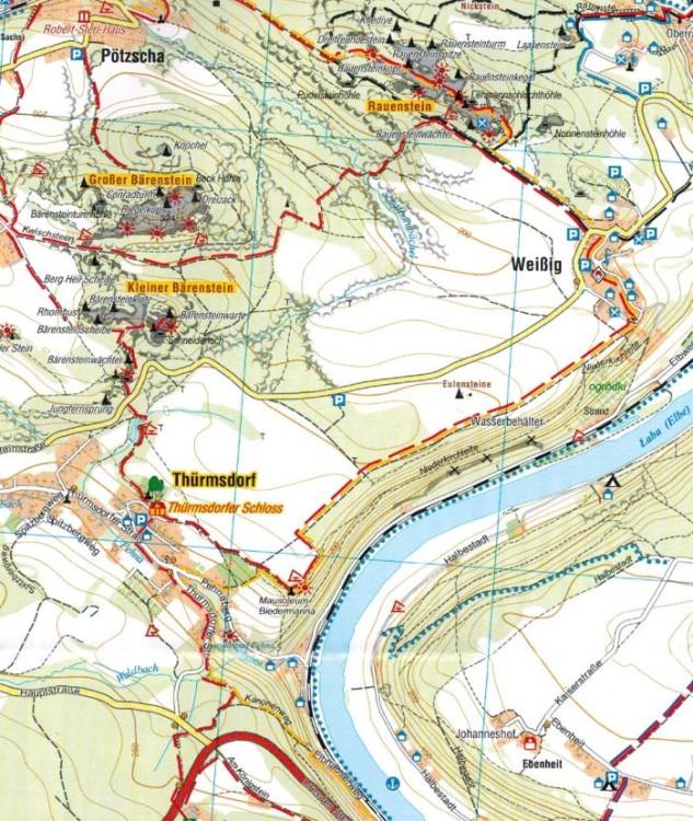 Saksońska Szwajcaria, część zachodnia 1:25 000. Mapa turystyczna wydawnictwa Galileos. Fragment 1