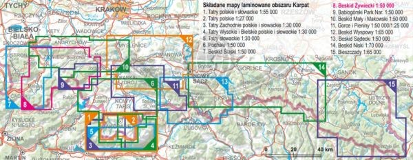 Beskid Żywiecki 1:50 000. Laminowana mapa turystyczna wydawnictwa ExpressMap. Zasięg