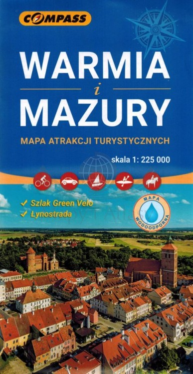 Warmia i Mazury. Laminowana mapa atrakcji turystycznych wydawnictwa Compass. Okładka