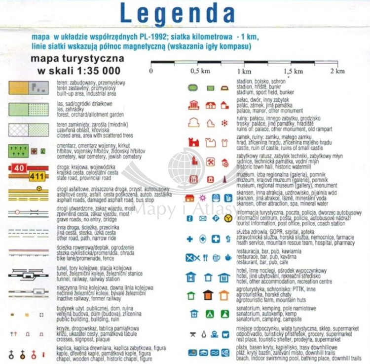 Masyw Śnieżnika, Góry Bialskie 1:35 000. Laminowana mapa turystyczna wydawnictwa Compass. Legenda 1