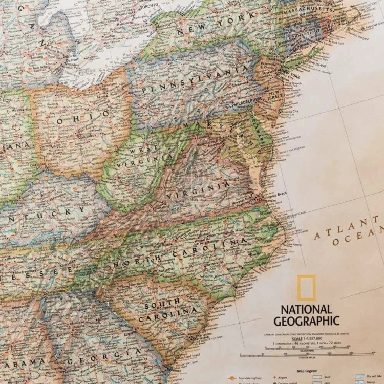 USA / Stany Zjednoczone 1:4 557 000. Mapa ekskluzywna. Wersja magnetyczna. National Geographic. Fragment 3