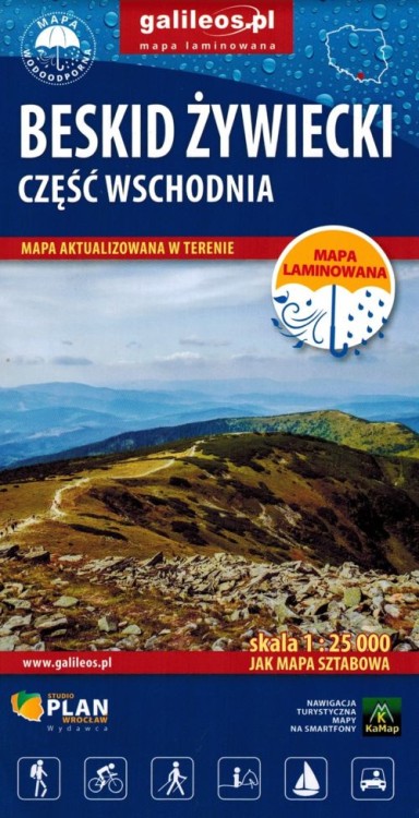 Beskid Żywiecki, część wschodnia. Laminowana mapa turystyczna wydawnictwa Galileos. Okładka