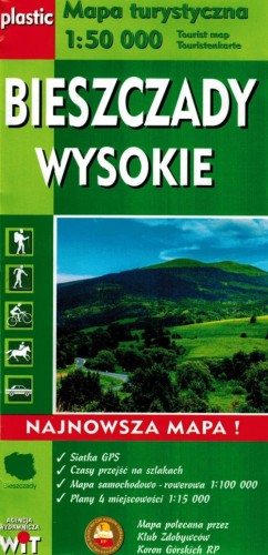 Bieszczady Wysokie 1:50 000. Laminowana mapa turystyczna wydawnictwa WiT. Okładka