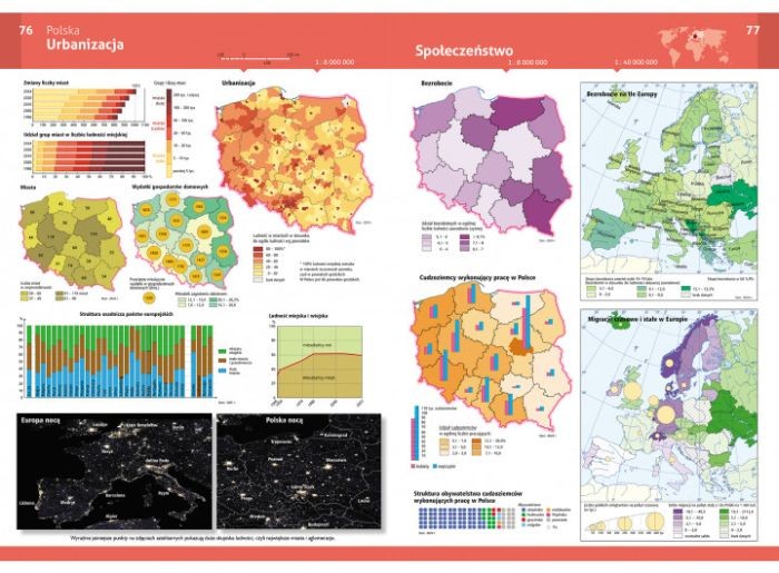 Atlas geograficzny wydawnictwa Demart. Przykładowe strony