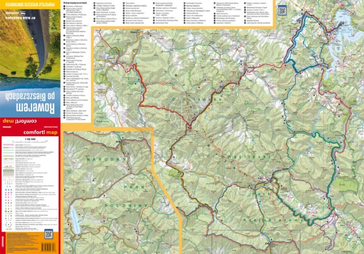 Bieszczady. Rowerem po Bieszczadach 1:65 000. Laminowana mapa turystyczna wydawnictwa ExpressMap. Strona pierwsza