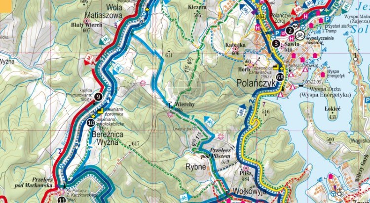 Bieszczady. Rowerem po Bieszczadach 1:65 000. Laminowana mapa turystyczna wydawnictwa ExpressMap. Fragment